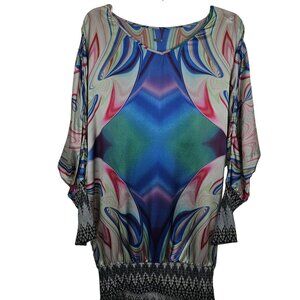 Cocktail Party Granny Fancy Workwear Oversized Metallic Funky Tie Dye Silk Top M